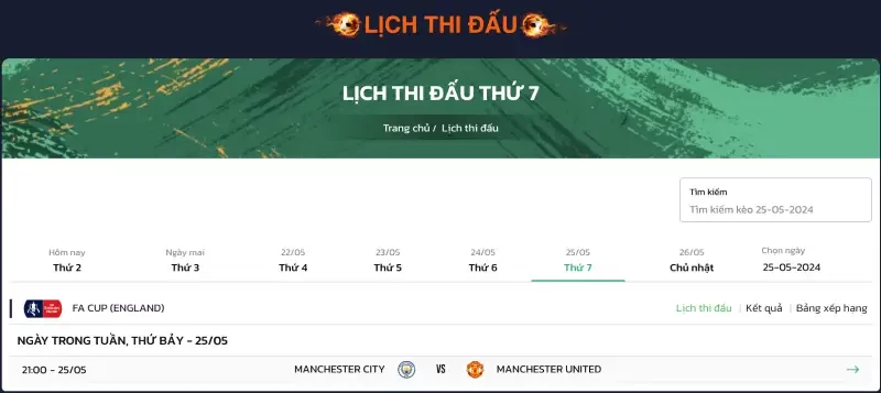 Lịch thi đấu bóng đá Bong88 28 Lịch thi đấu bóng đá tại Bong88